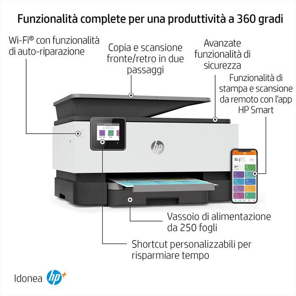 "HP - OFFICEJETPRO 9014E 9 MESI DI INCHIOSTRO CON HP+-Bianca e Grigia"