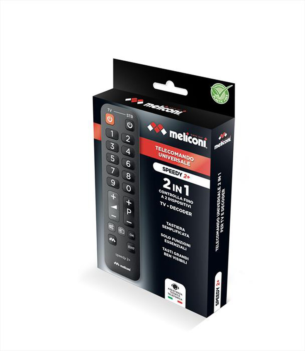 "MELICONI - Telecomando universale 2 in 1 SPEEDY 2+ ITALIA-Tlc nero con tastiera bicolore"