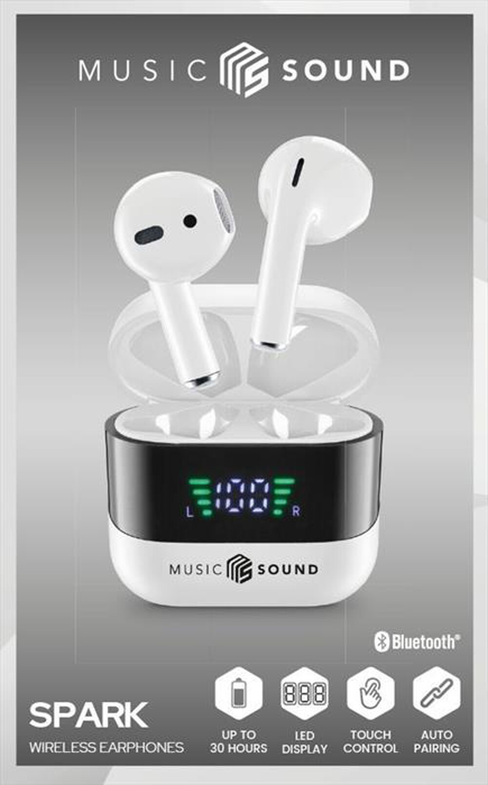 Immagine del prodotto MUSIC SOUND - AURICOLARI TWS CON DISPLAY LED-White