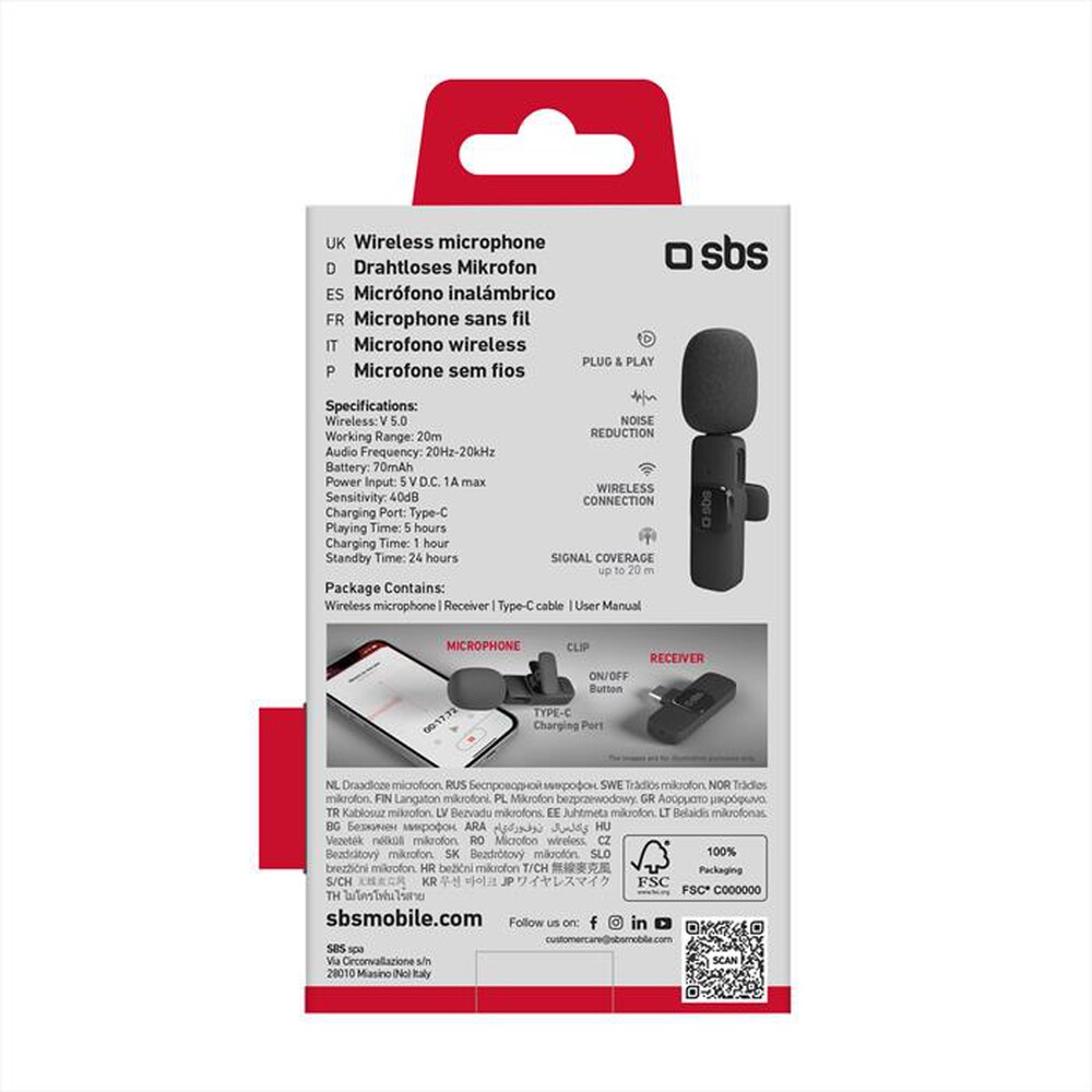 Immagine del prodotto SBS - Microfono con ricevitore Type C TEMICTYCBTK-Nero