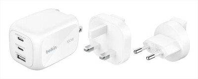 BELKIN - CARICABATTERIA DA PARETE GAN A 3 PORTE DA 100 W-Bianco
