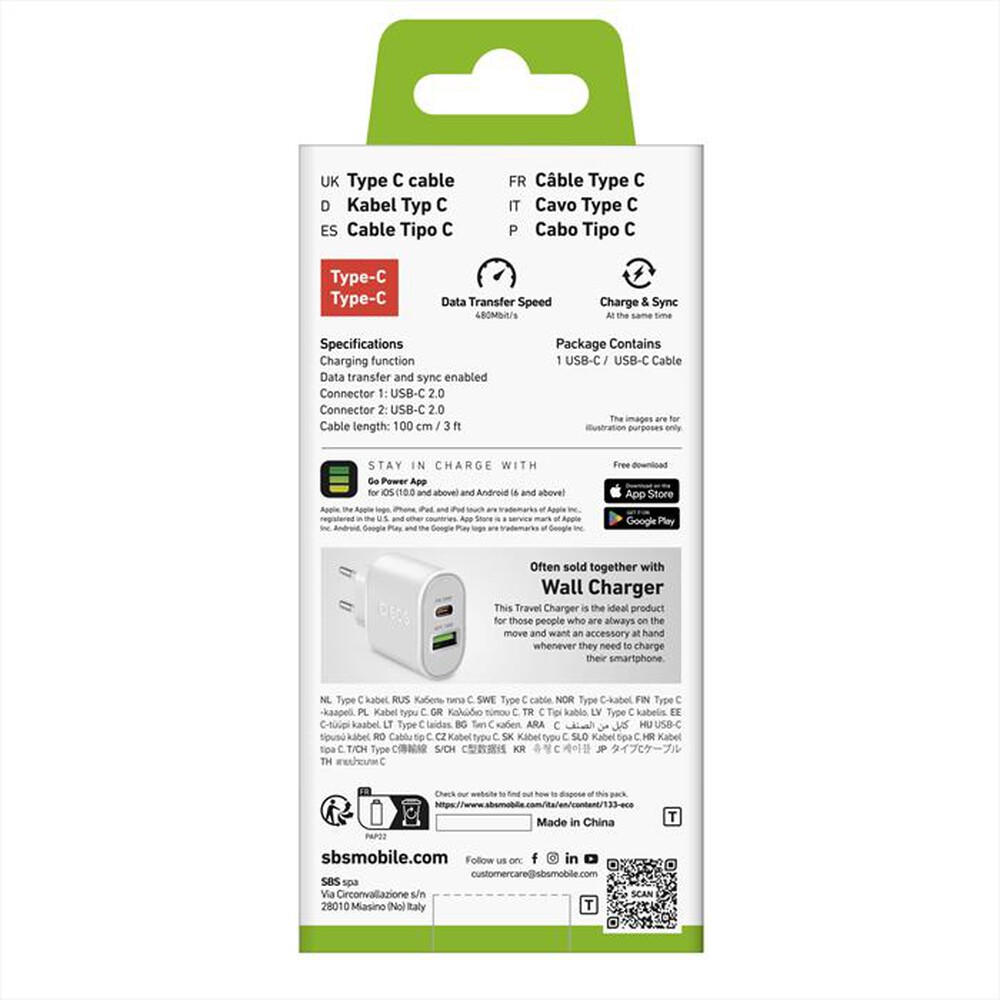 Immagine del prodotto SBS - Cavo USB-C a USB-C TECABLETCC10W-Bianco