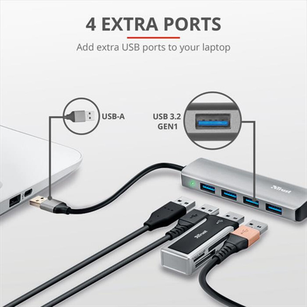 "TRUST - HALYX 4-PORT USB3.2 HUB-Alluminio"
