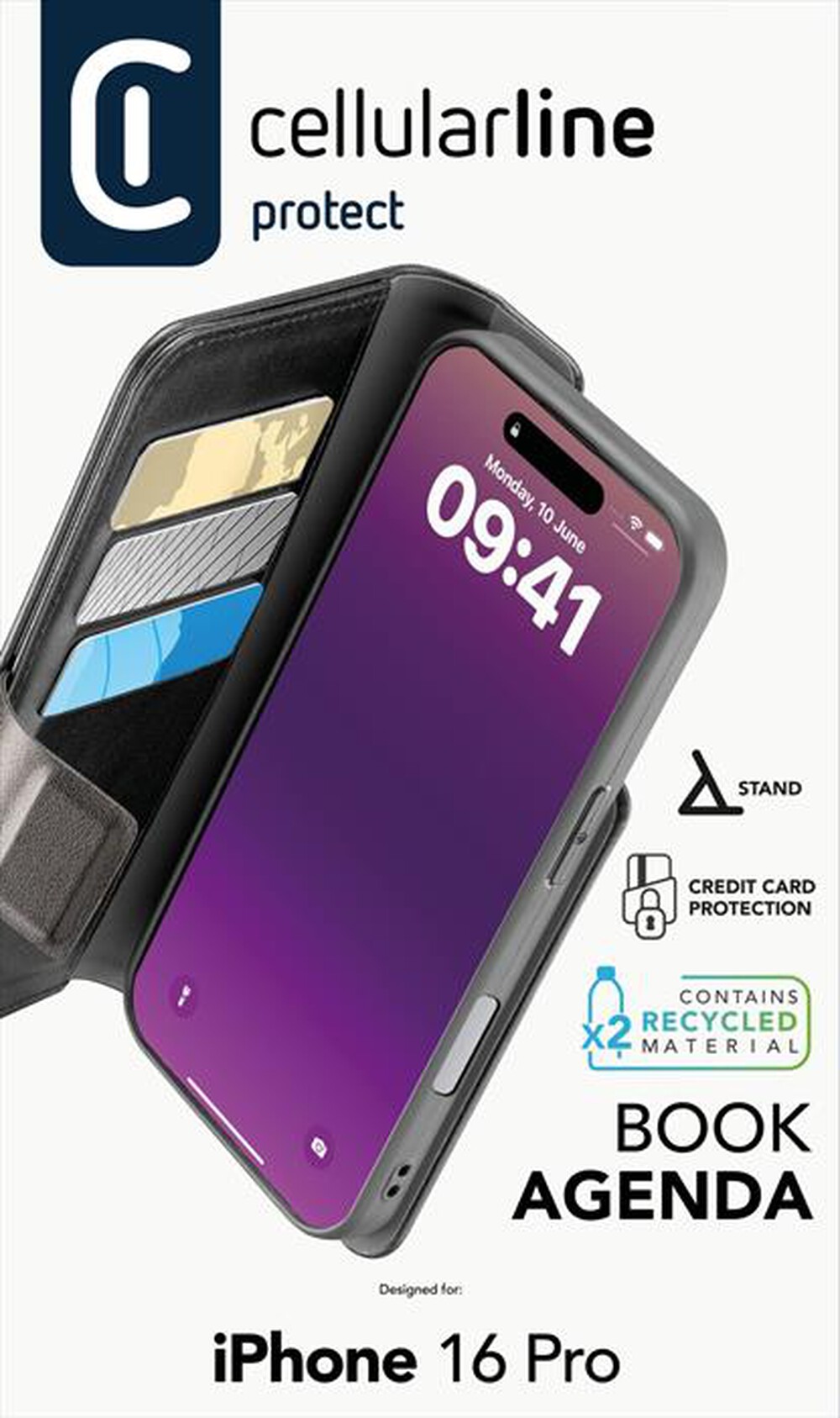 "CELLULARLINE - Cover BOOK AGENDA per iPhone 16 Pro-Black"