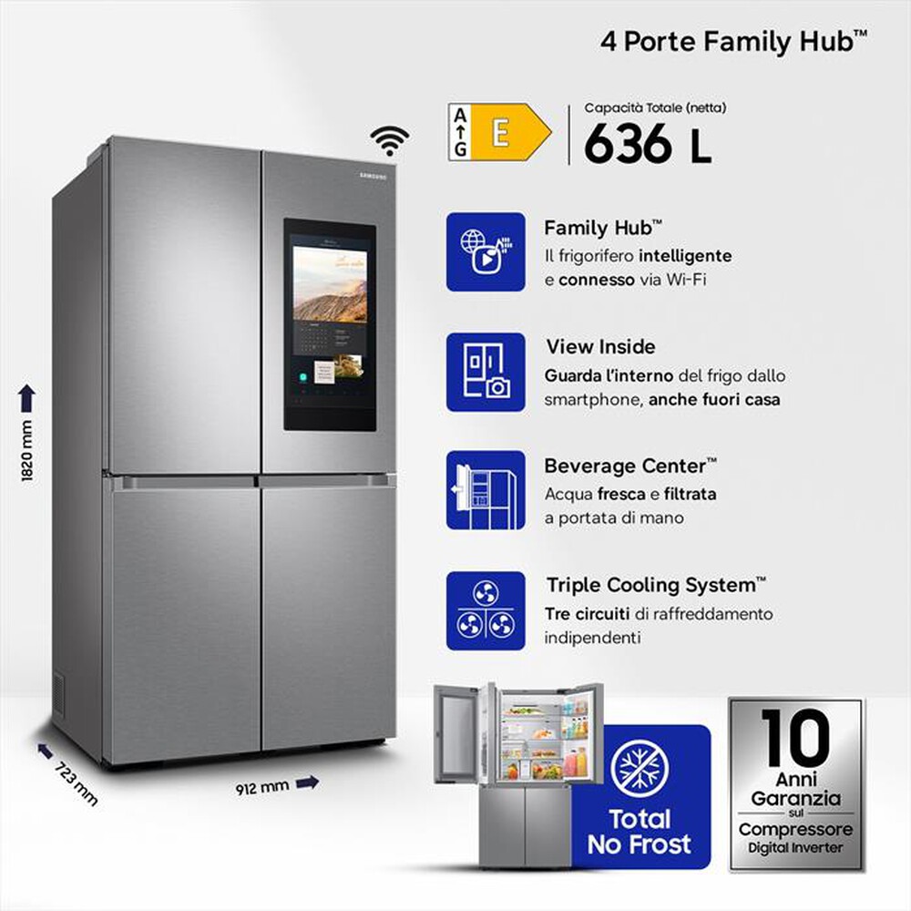 Immagine del prodotto SAMSUNG - Frigorifero 4 porte RF65DG9H0ESREF Classe E 637 lt-Inox Spazzolato