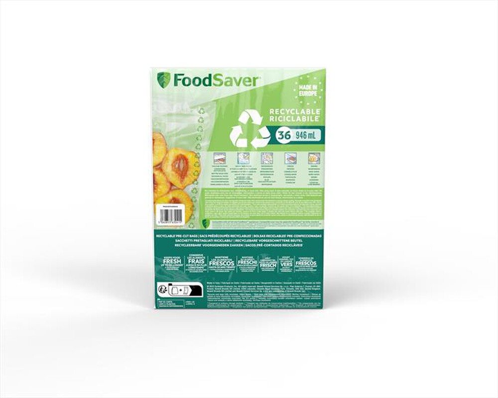 "FOODSAVER - 36 SACCHETTI RICICLABILI 0,94 LT – 20X28 CM-trasparente"