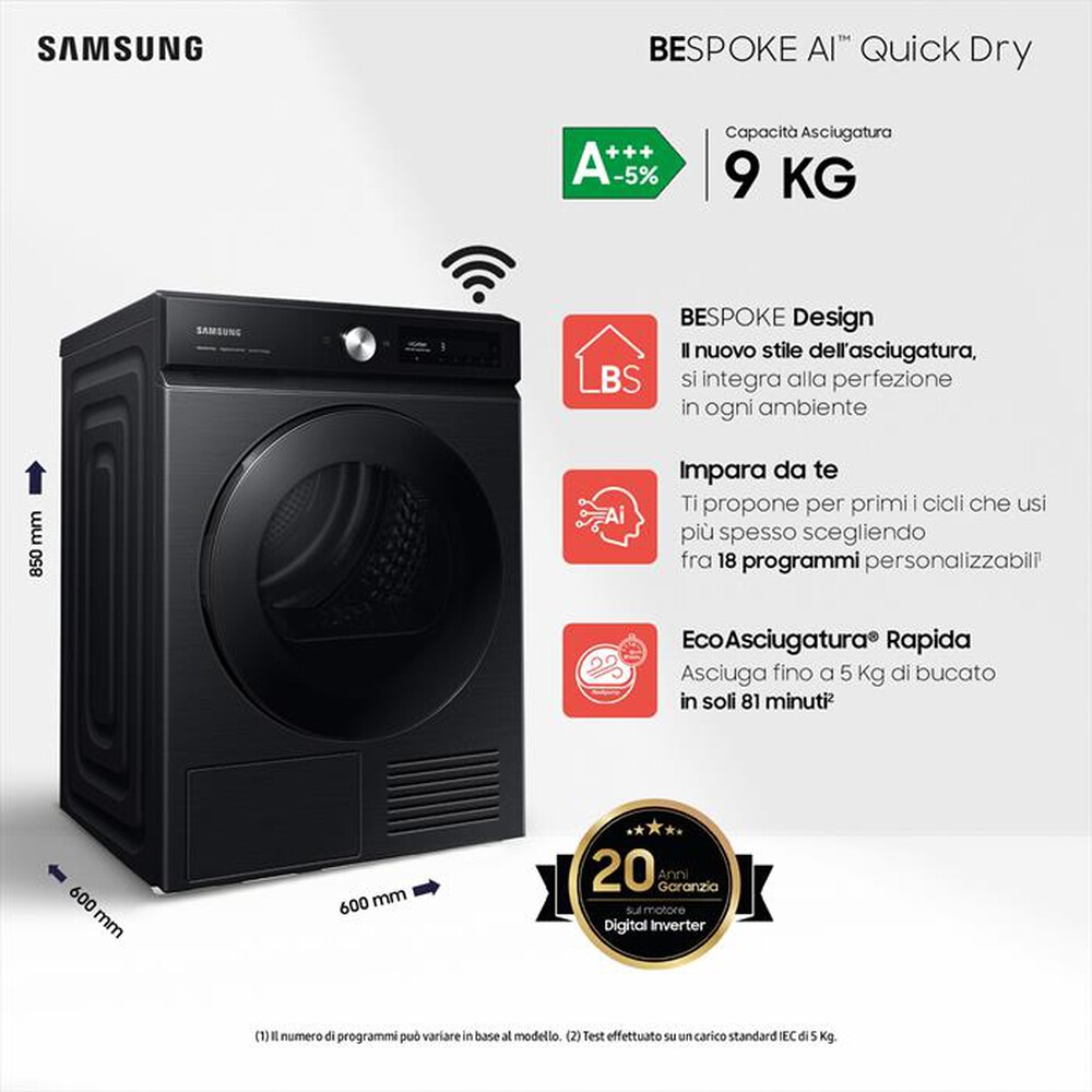 "SAMSUNG - Asciugatrice DV90BB7445GBS3 9 Kg Classe A+++-BLACK"