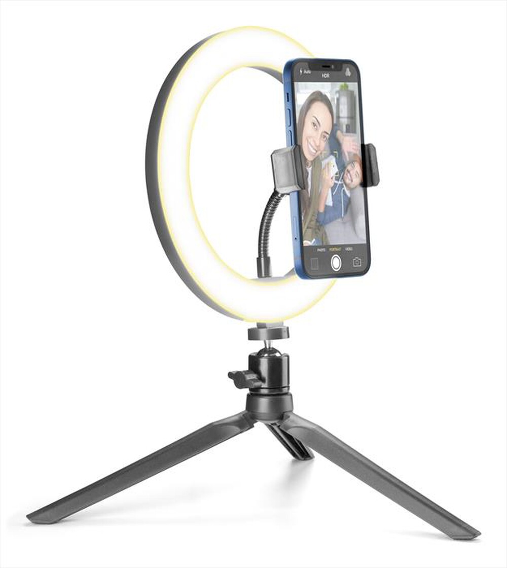 CELLULARLINE - SELFIERINGK Treppiede con anello led per selfie-Nero