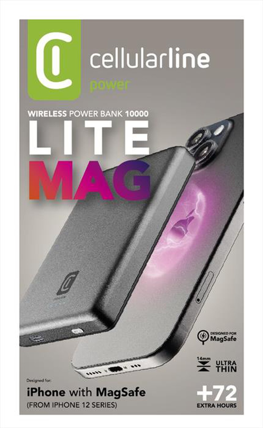 "CELLULARLINE - Power Bank PBMAGSLIM10000WIRD-Grigio"
