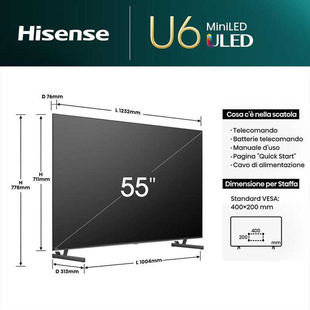 "HISENSE - Smart TV MINI LED UHD 4K 55\" 55U69NQ-NERO"