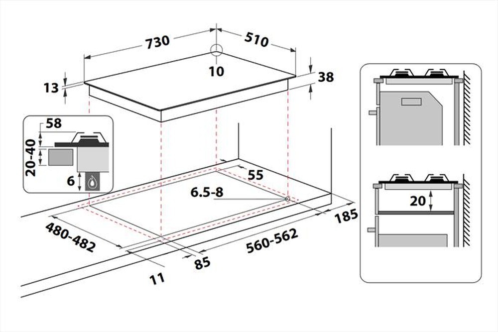 Immagine del prodotto INDESIT - Piano cottura a gas THP 752 W/IX/I 1 73 cm