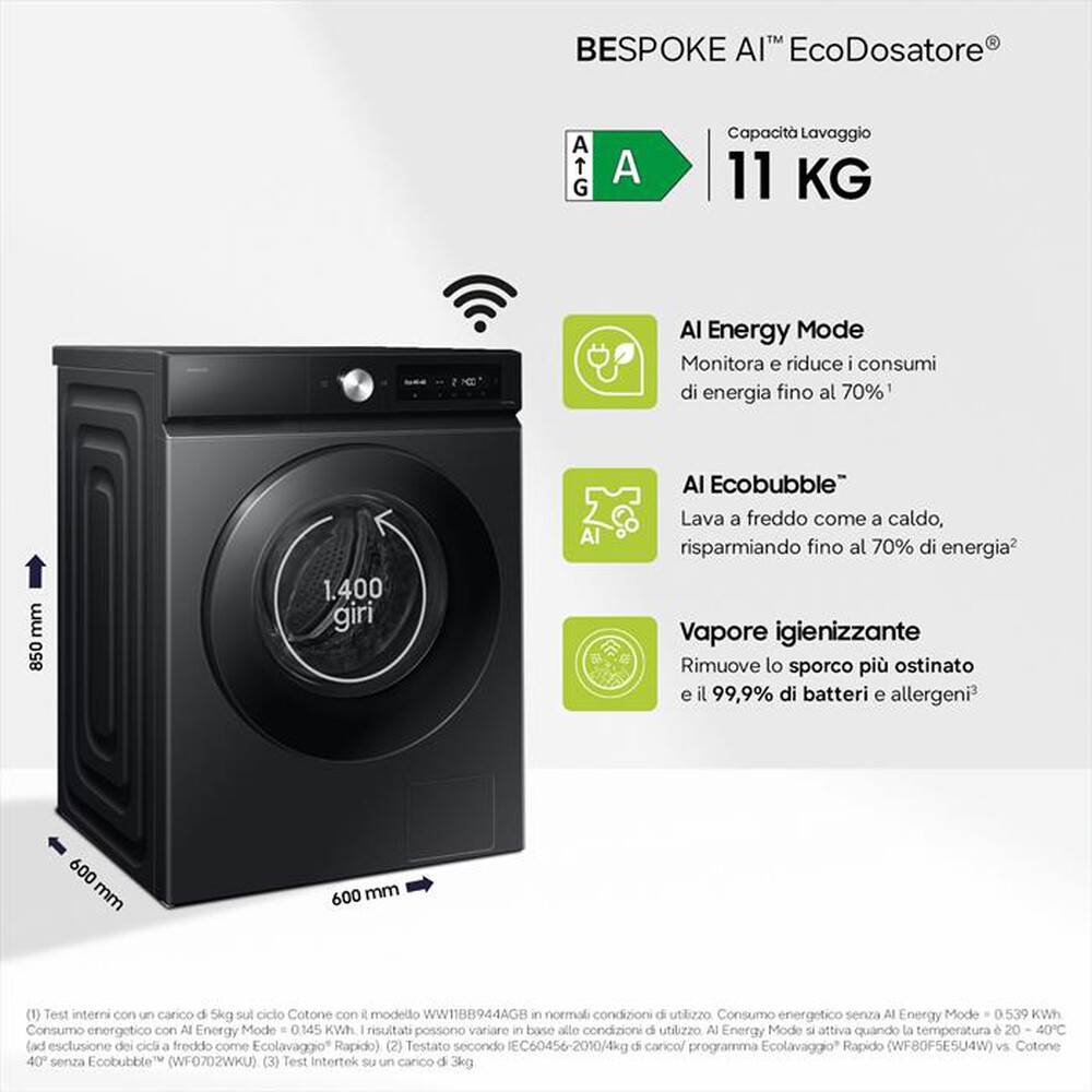 Immagine del prodotto SAMSUNG - Lavatrice WW11DB7B94GBU3 11 Kg Classe A-NERO