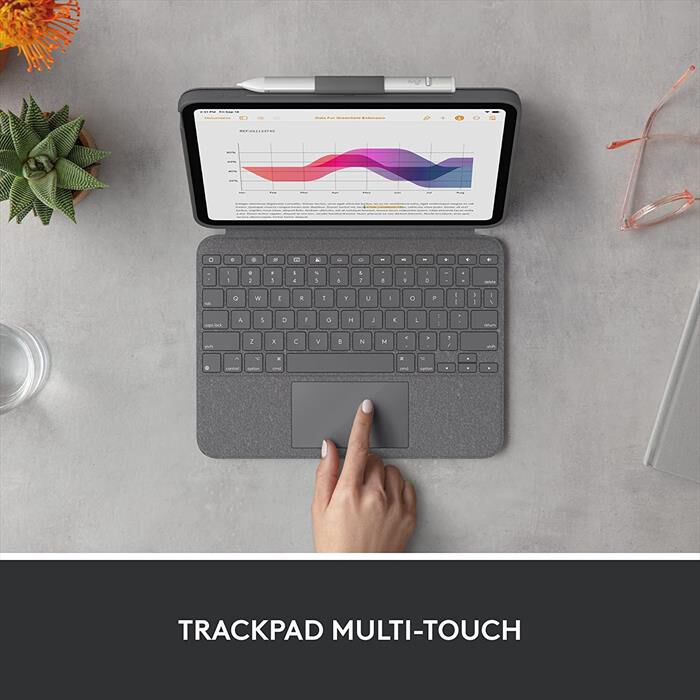 Logitech Combo Touch Tastiera Con Trackpad Per IPad Pro 12.9" - Layout IT QWERTY, Grigio - Foto 2