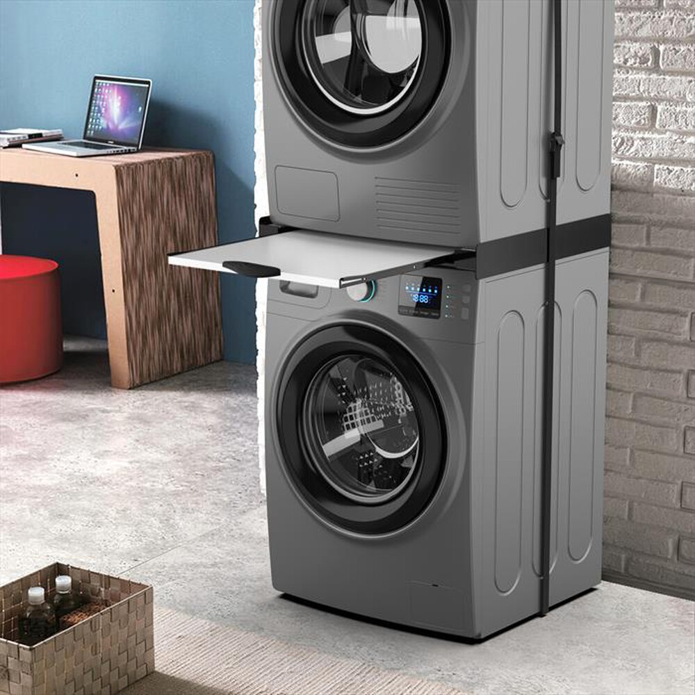 "MELICONI - Kit di sovrapposizione lavatrice TORRE DARK-Tecnopolimero Nero e legno gri"