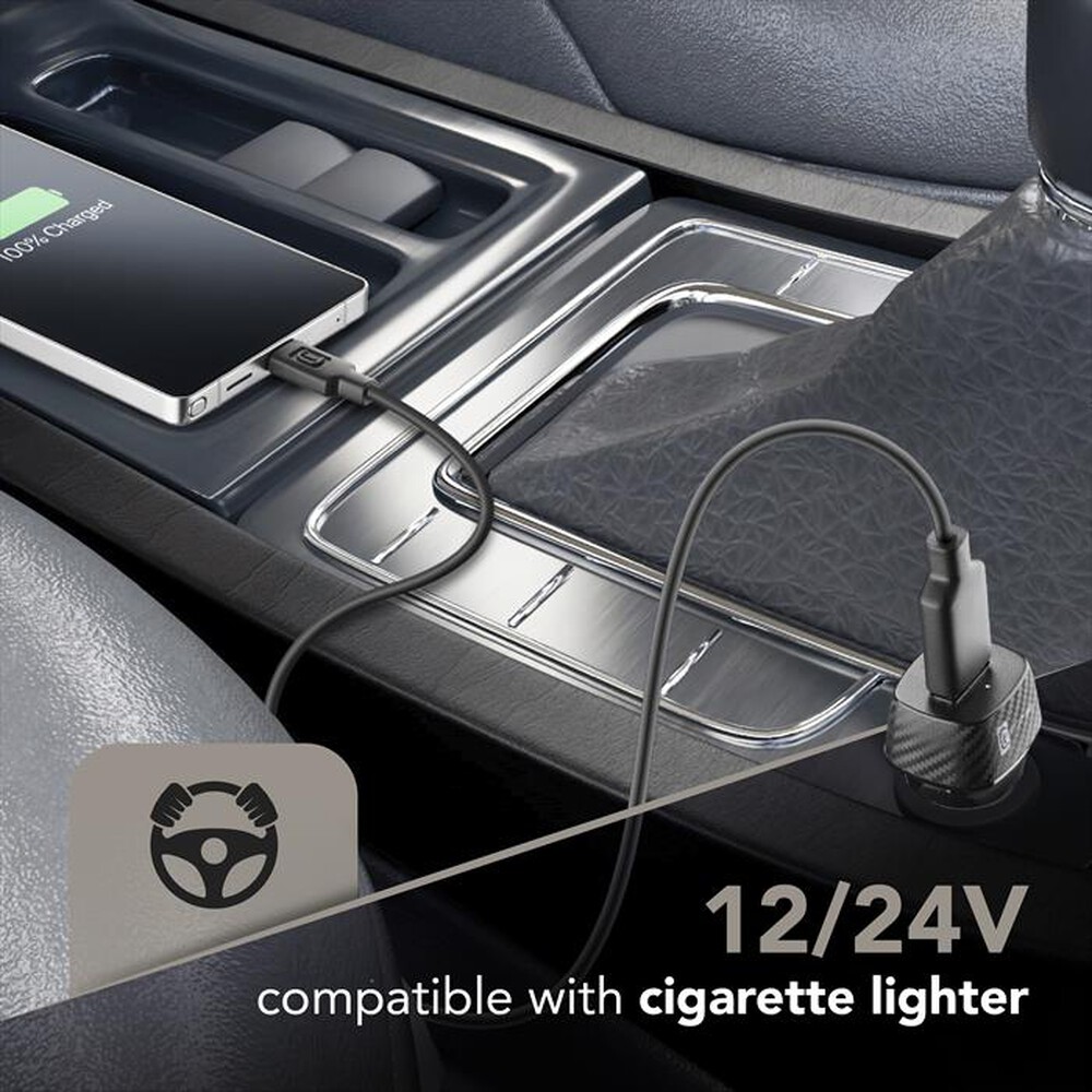 Immagine del prodotto CELLULARLINE - Caricabatterie auto 18W con porta USB-A/cavoUSB-C-Nero