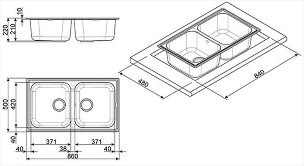 Immagine del prodotto SMEG - Lavello lineare LZ862B 2 vasche-Bianco