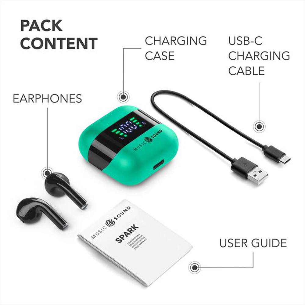 "MUSIC SOUND - AURICOLARI TWS CON DISPLAY LED-Green"