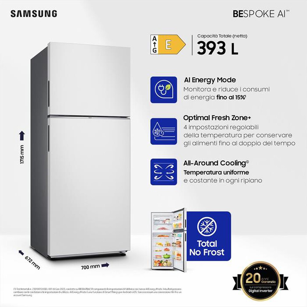 "SAMSUNG - Frigorifero 2 porte RT38CB6624C1ES Classe E 393 lt-COTTA WHITE"