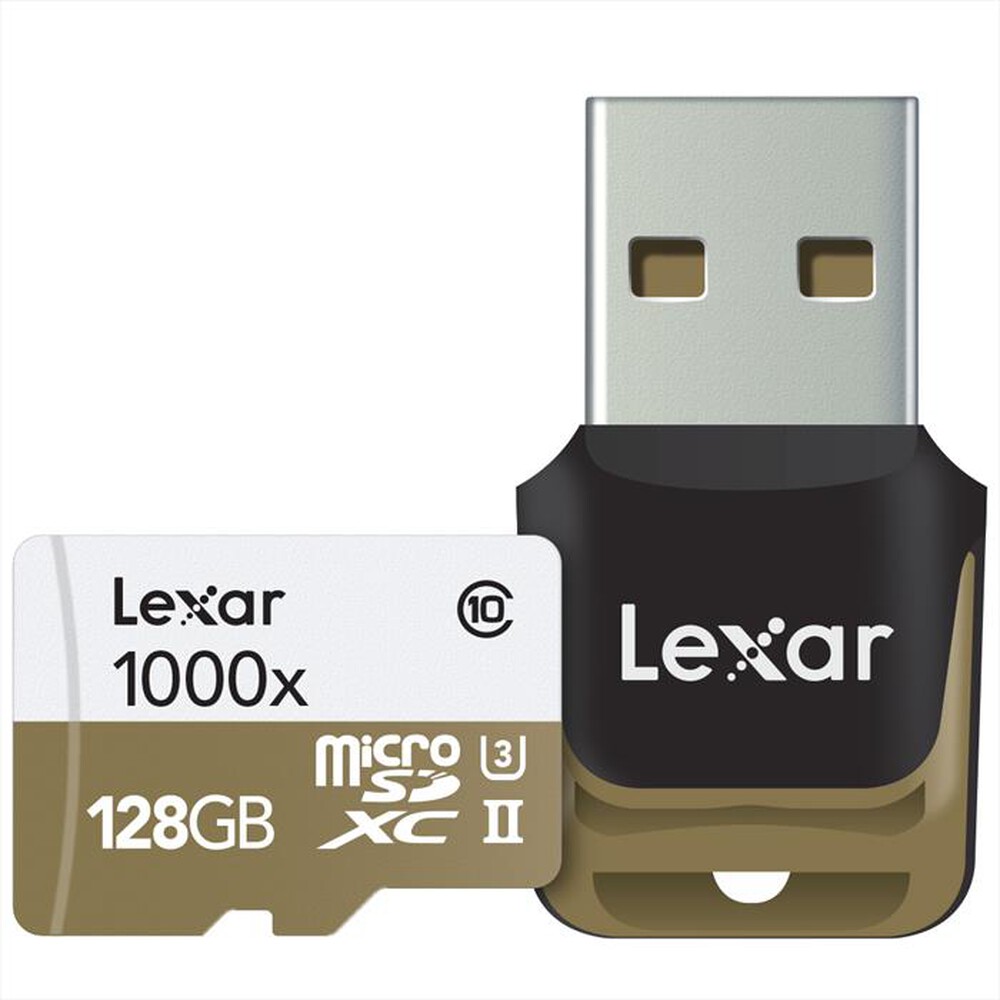 "LEXAR - MICROSDXC 1000X W/READER 128GB-White/gold"