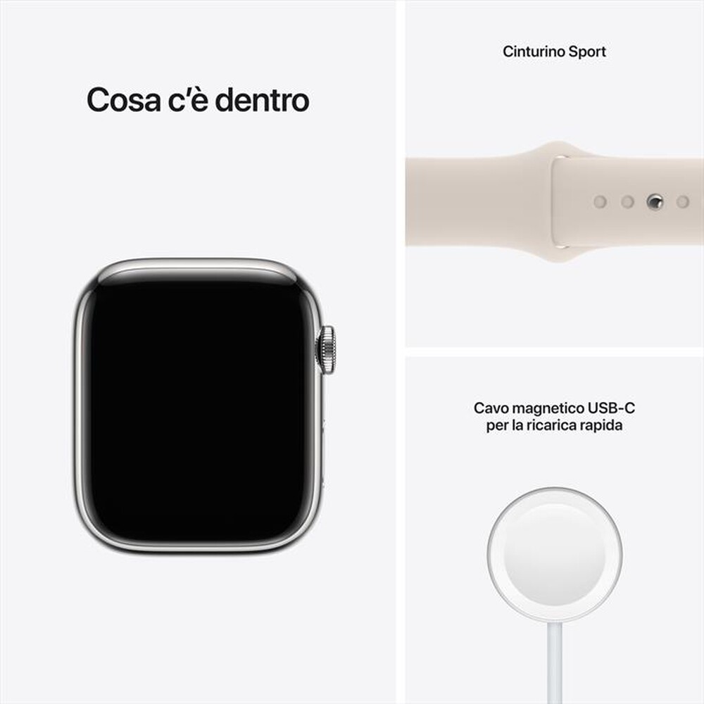 "APPLE - Watch Series 7 GPS+Cellular 45mm Acciaio Arg-Cinturino Sport Galassia"