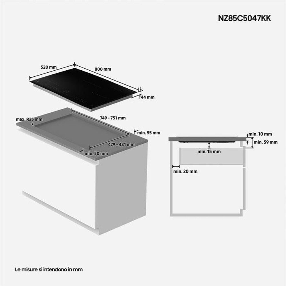 "SAMSUNG - Piano cottura induzione NZ85C5047KK/U1 80 cm-nero"
