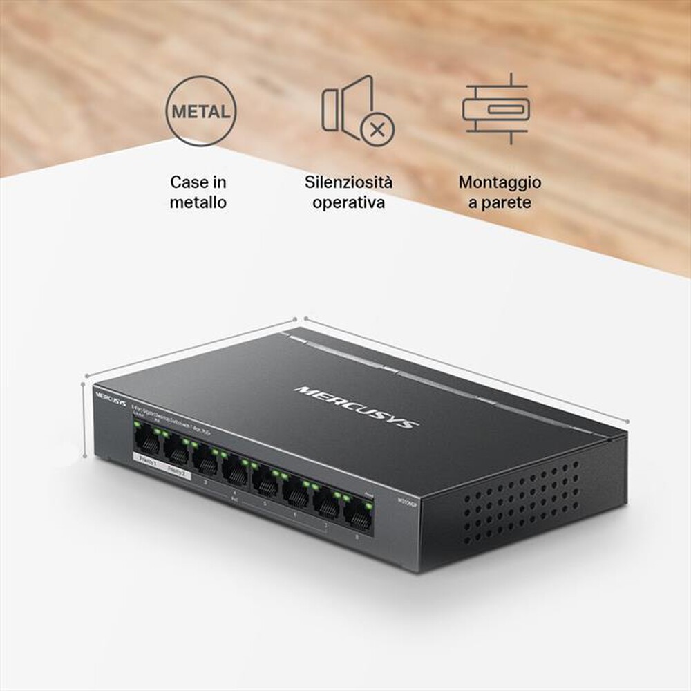 "MERCUSYS - 8-PORT GIGABIT DESKTOP SWITCH WITH  4-PORT POE+-nero"