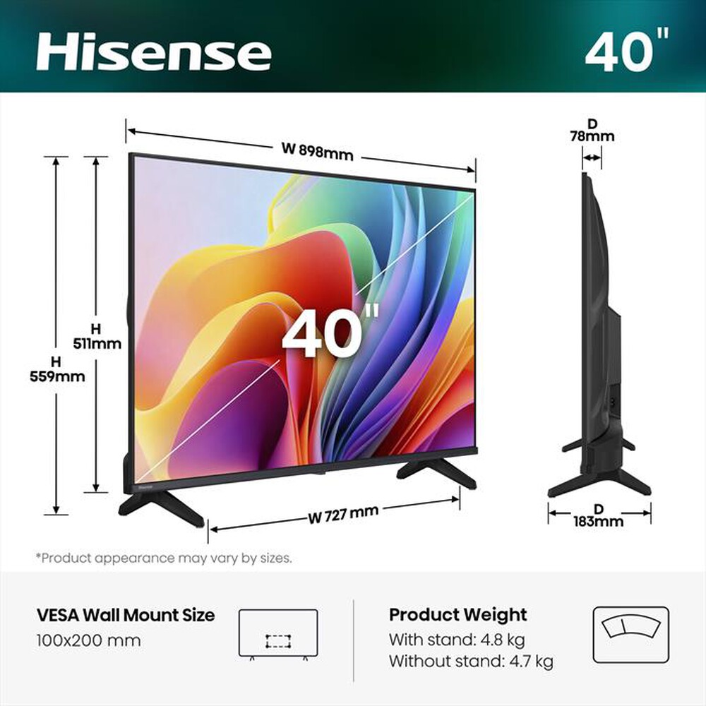 Immagine del prodotto HISENSE - Smart TV LED FHD 40" 40A49S-NERO
