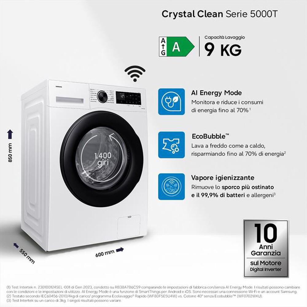 Immagine del prodotto SAMSUNG - Lavatrice WW90CGC04DAEET 9kg 1400g Classe A-Bianco