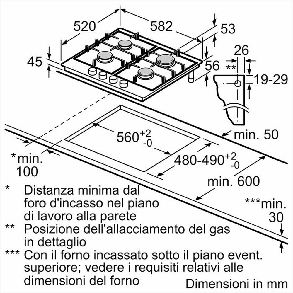 "BOSCH - Piano cottura a gas PGP6B5K90 58,2 cm-Inox"