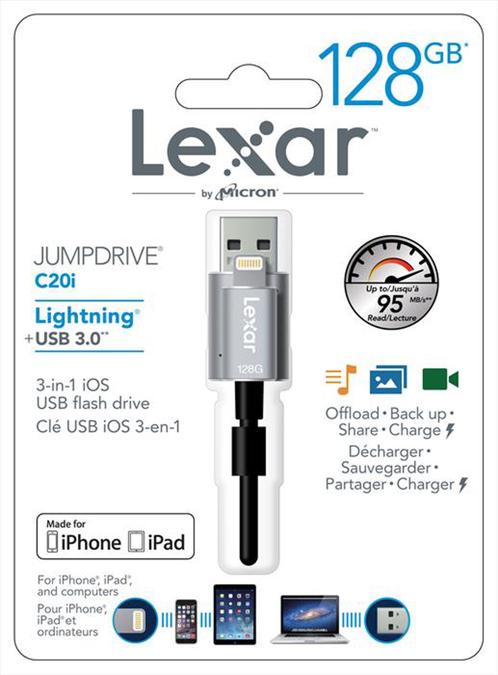 "LEXAR - JUMPDRIVE C20I 128GB-Silver"