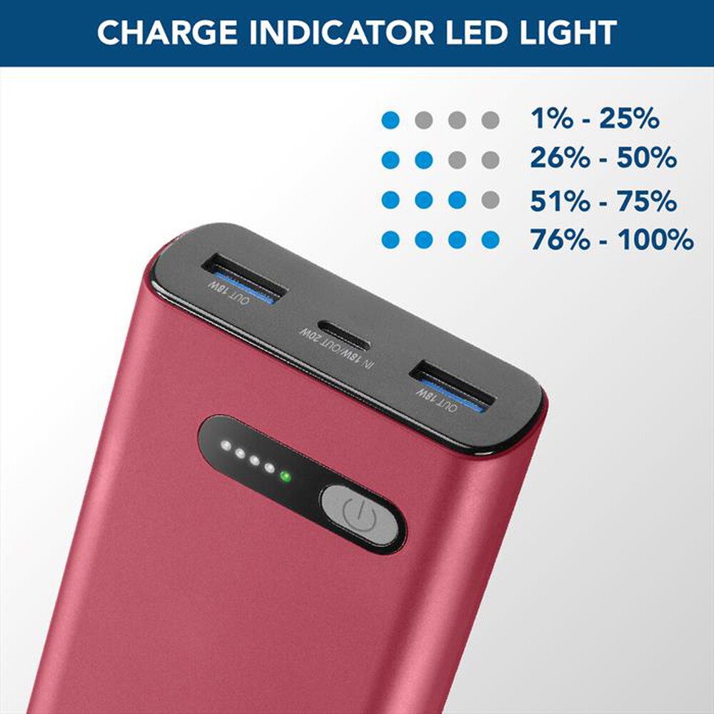 Immagine del prodotto CELLULARLINE - Caricabatterie Portatile PBFAST01PD10000R-Rosso