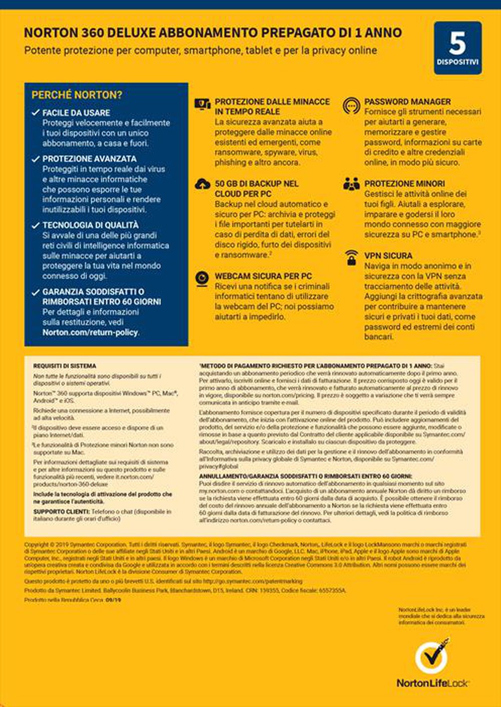 Immagine del prodotto NORTON - Norton 360 Deluxe 5 Disp. 12 Mesi 50GB ESD