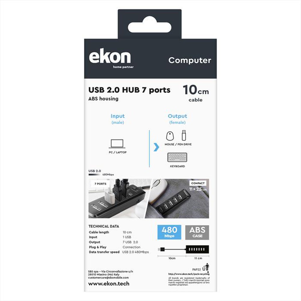 "SBS - ECITHUB20USB7IN1OUT-Nero"