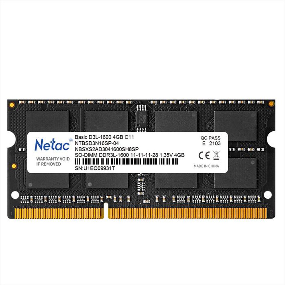 "NETAC - BASIC SO DDR3L-1600 4G C11 SODIMM 204-PIN-NERO"
