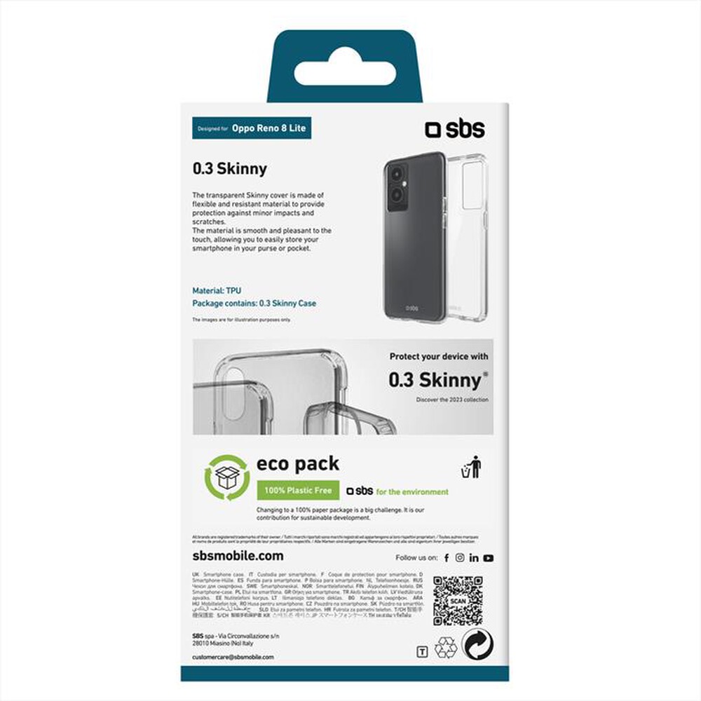 "SBS - Cover skinny TESKINOPR8LT per Oppo Reno 8 Lite-Trasparente"