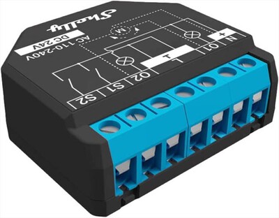 SHELLY - Interruttore Relè Wi-Fi a 2 canali PLUS 2PM-BLACK