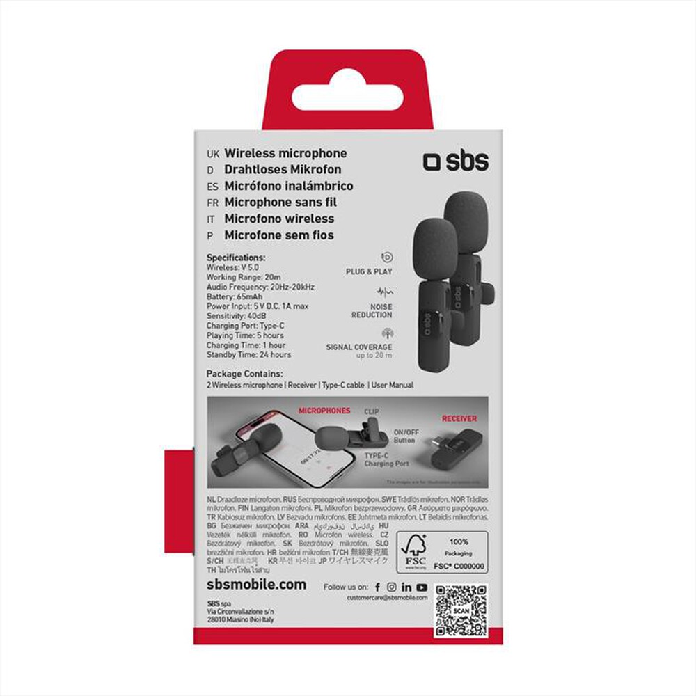 Immagine del prodotto SBS - Kit 2 microfono wireless, ricevitore type c-Nero