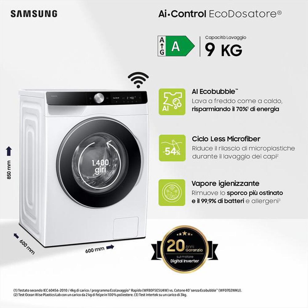 "SAMSUNG - Lavatrice WW90DG6U85LKU3 9 Kg Classe A-bianco"