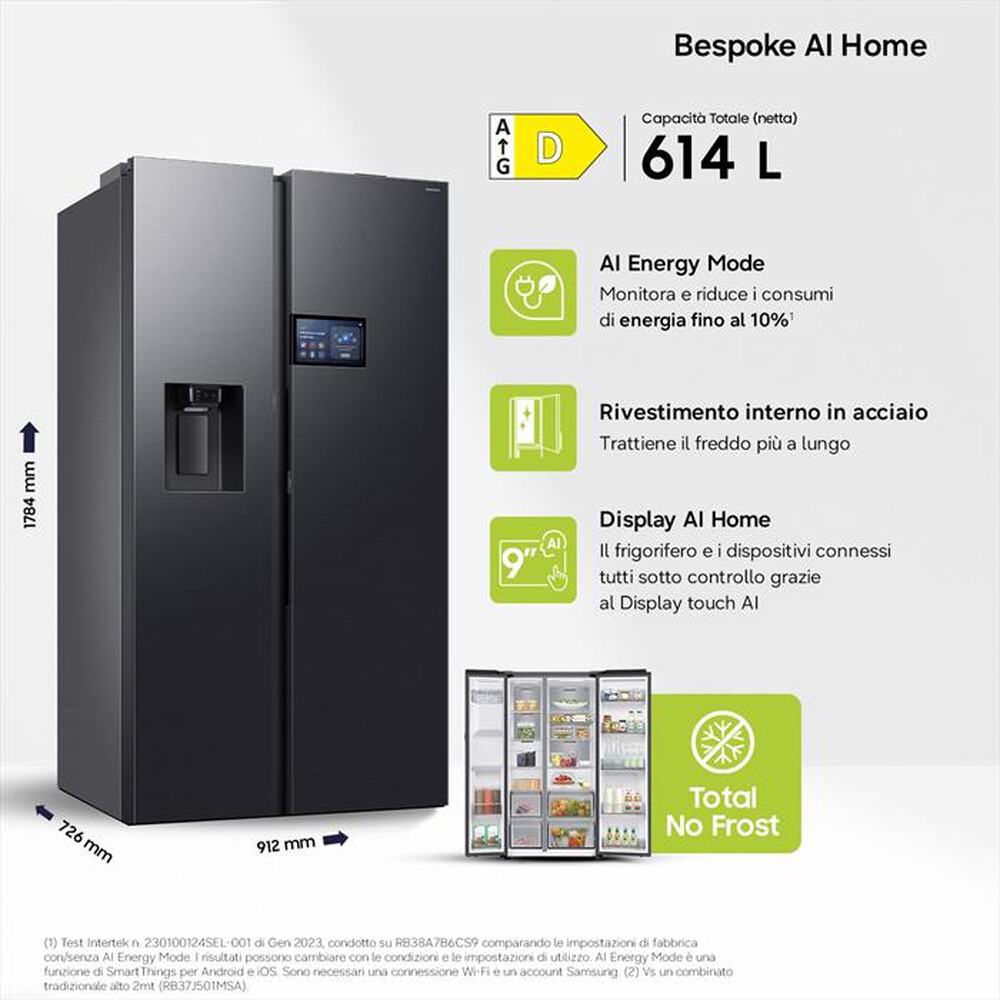 Immagine del prodotto SAMSUNG - Frigorifero side by side RS90F64EDFEF 614L ClasseD-Antracite