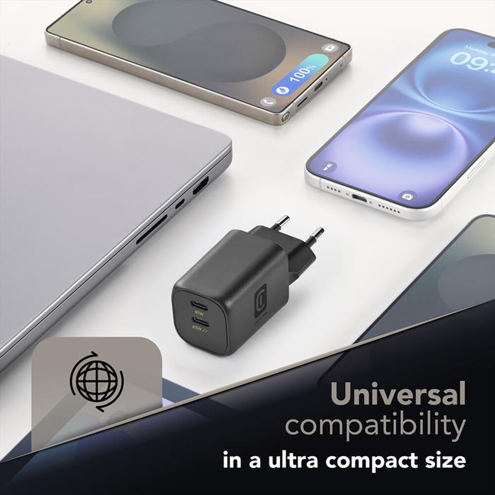 Immagine del prodotto CELLULARLINE - Caricatore da rete GAN+ 45 W DOPPIA PORTA USB-C-Nero
