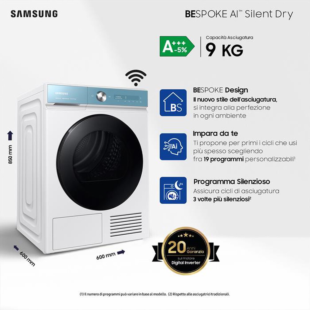 "SAMSUNG - Asciugatrice DV90BB9445GMS3 9 Kg Classe A+++-bianco"