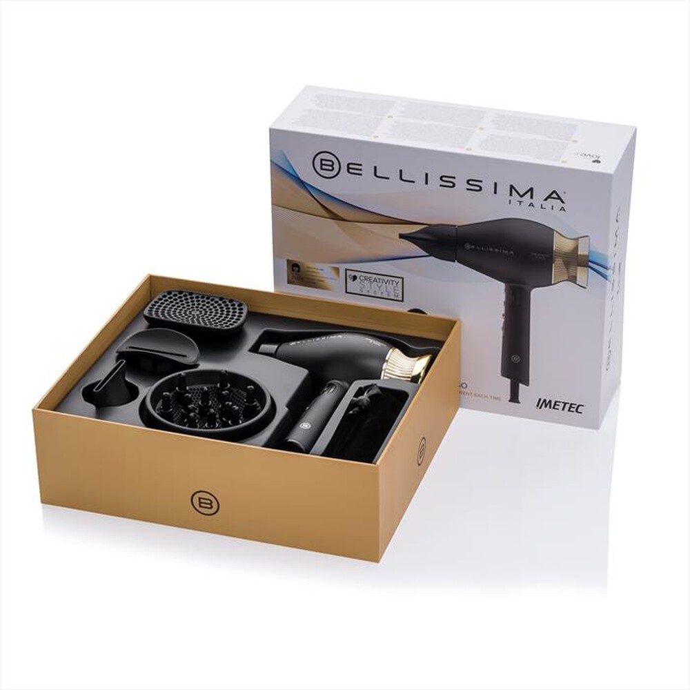 "BELLISSIMA IMETEC - ASCIUGACAPELLI PROFESSIONALE CREATIVITY 4 YOU-Nero, Oro"