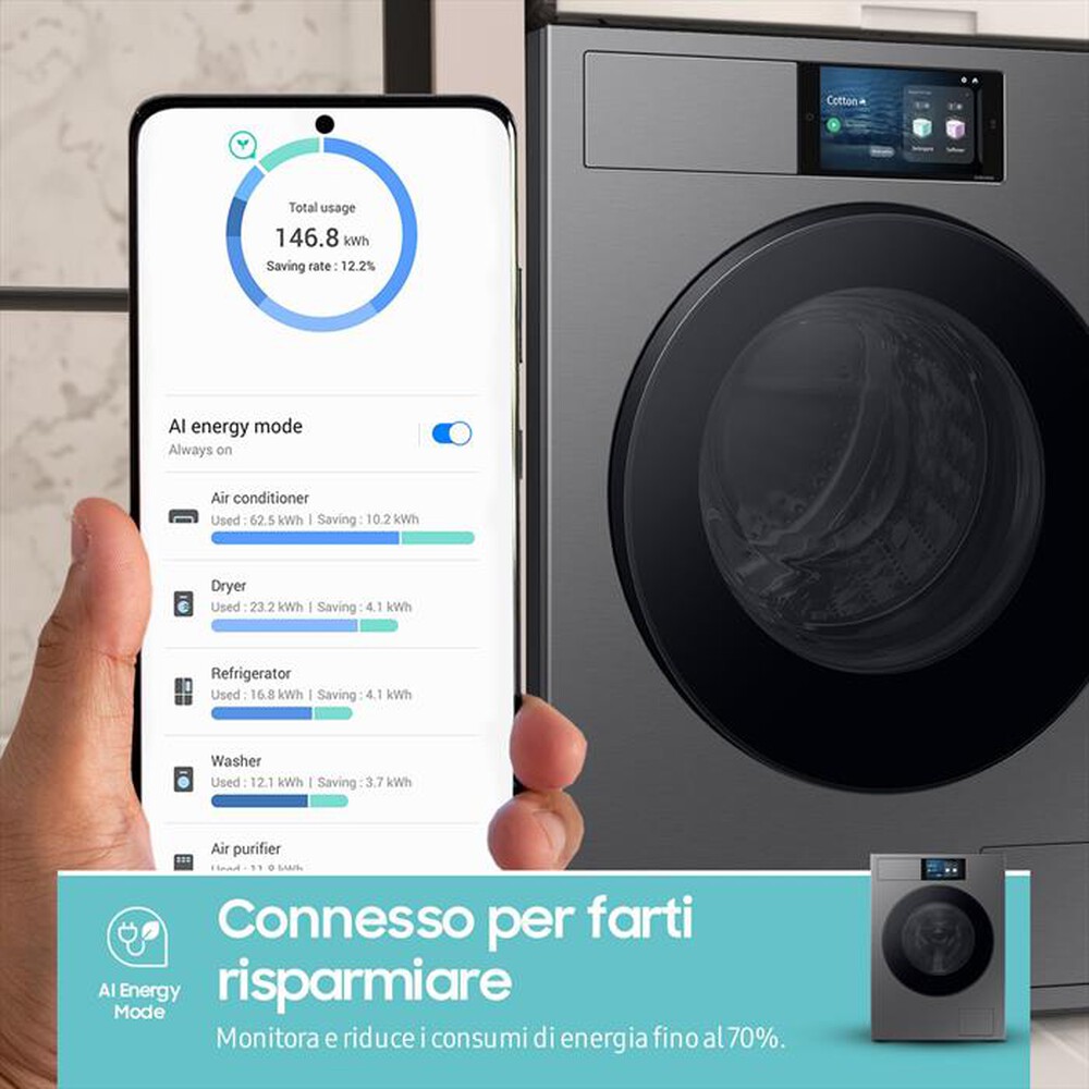 "SAMSUNG - Lavatrice WF90F09C4SU3 9KG Classe A-Dark Silver Steel - oblò Nero"