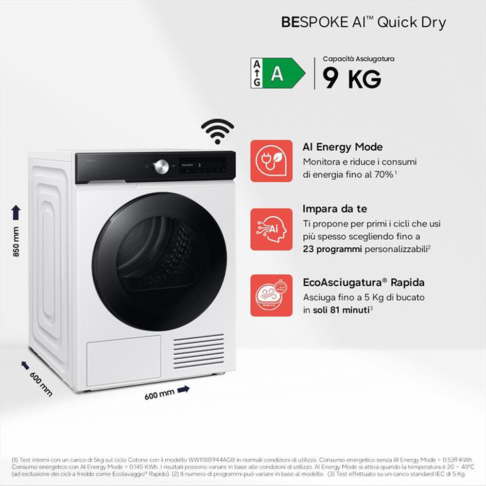 Immagine del prodotto SAMSUNG - Asciugatrice Bespoke AI DV90DB7845GEU3 9Kg ClasseA-Bianco