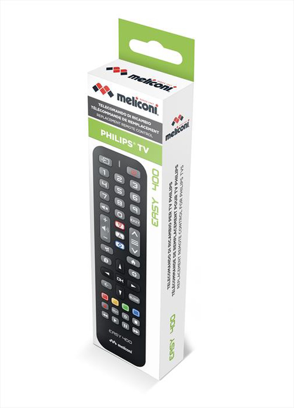 "MELICONI - Telecomando di ricambio EASY 400 PER TV PHILIPS-Calotta nera, tastiera grigia"