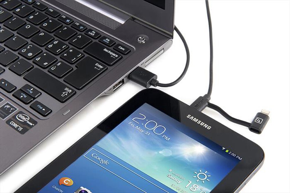"TUCANO - 2in1-Cavo sincro e ric. MicroUSB e adatt.Lightning-Nero"