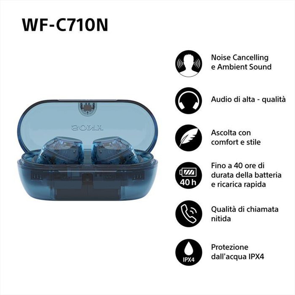 "SONY - Cuffie True Wireless WFC710NL.CE7-Glass Blue"