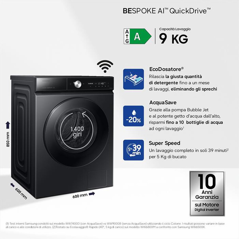 Immagine del prodotto SAMSUNG - Lavatrice WW90DB8U95GBU3 9Kg Classe A-Nero