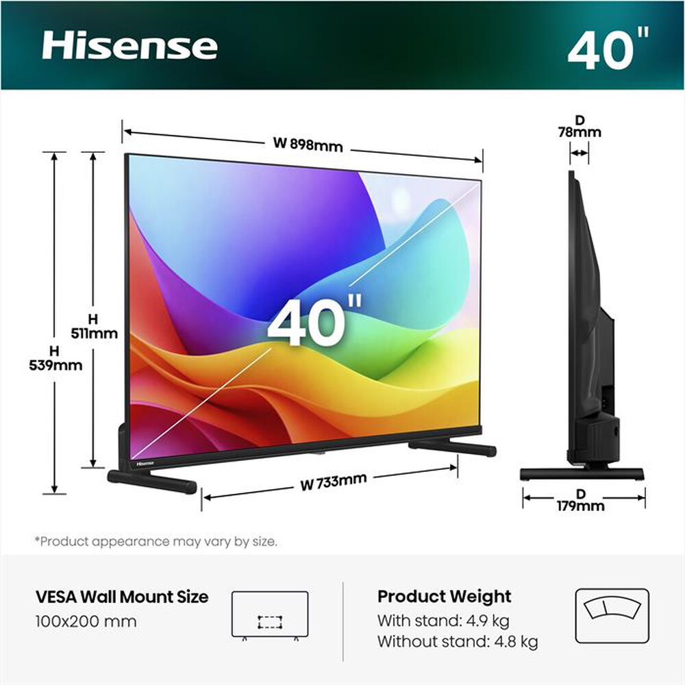 Immagine del prodotto HISENSE - Smart TV QLED FHD 40" 40A59S-NERO