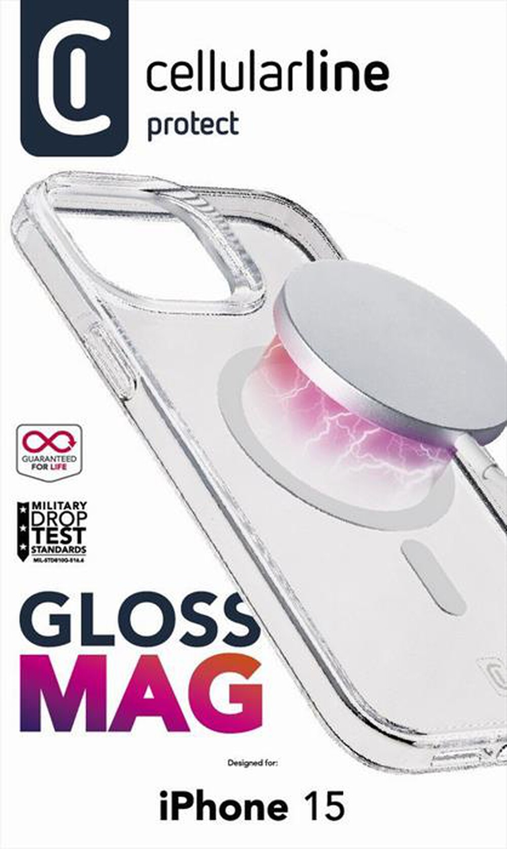 Immagine del prodotto CELLULARLINE - Custodia Back GLOSSMAGIPH15T per iPhone 15-Trasparente